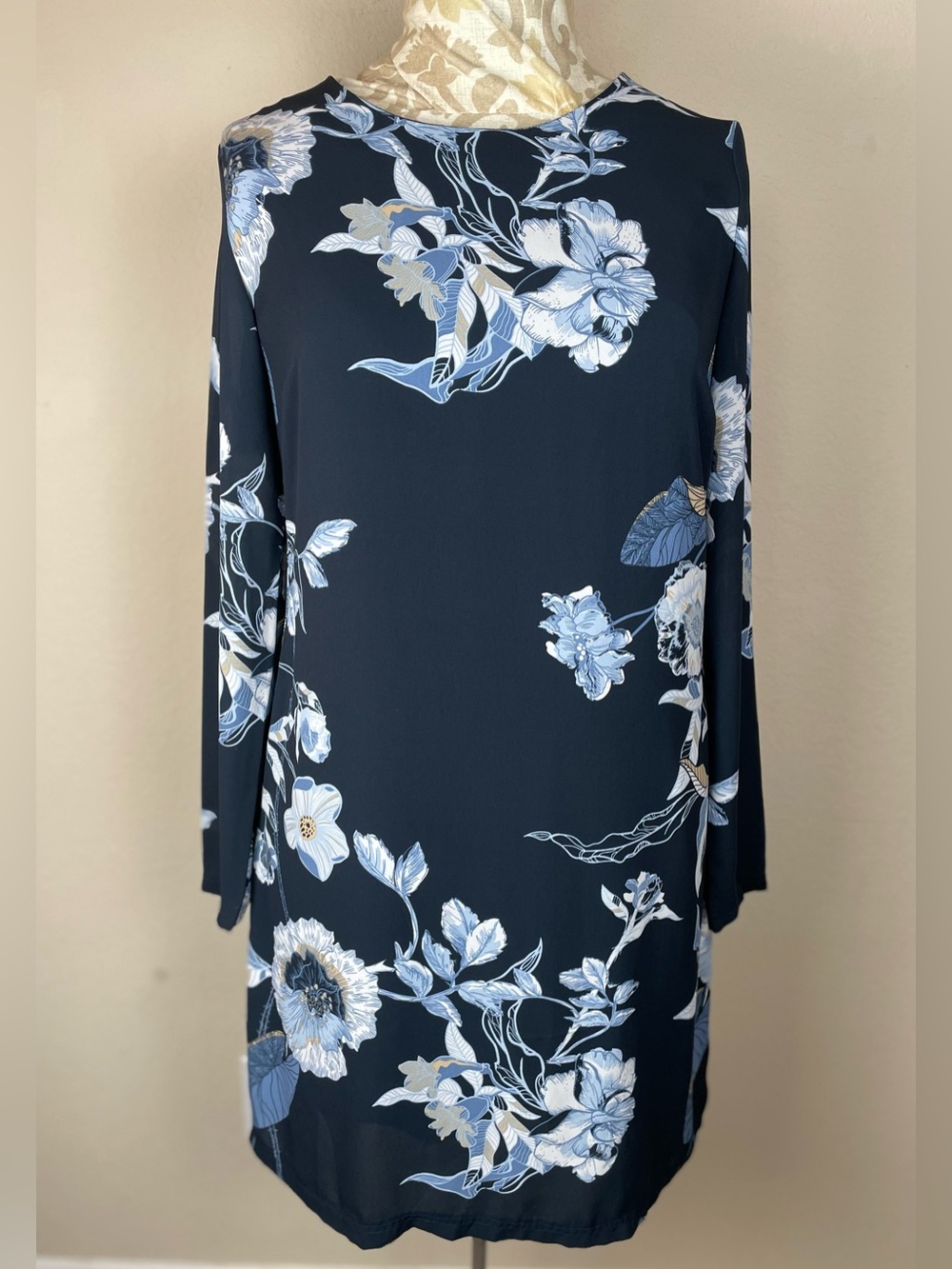 Esmara Navy Blue Floral Long Sleeve Mini Dress Size 8